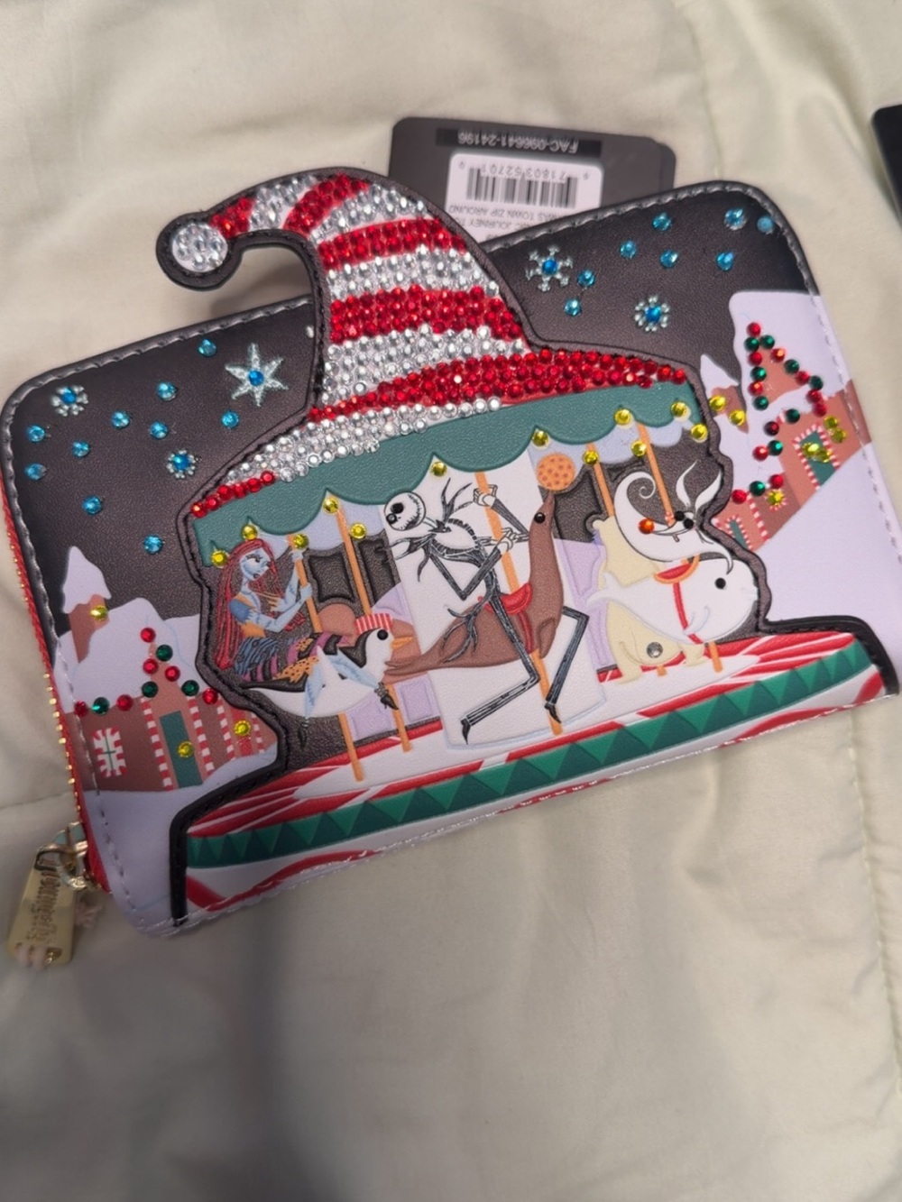Nightmare before Christmas Holiday Carousel Embellished Zip Wallet - Multicolor
